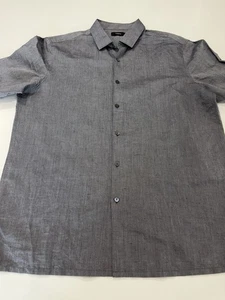 Theory Men’s Murray Short Sleeve Crosshatch Linen Blend Grey Size XL MSRP $175 - Picture 1 of 10
