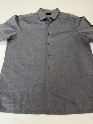 Theory Men’s Murray Short Sleeve Crosshatch Linen Blend Grey Size XL MSRP $175 - Image 1 of 4