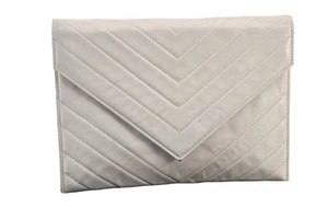 echt Yves Saint Laurent Vintage Clutch Handtasche Leder weiß 8384M - Bild 1 von 10