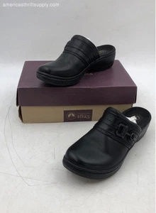 New Clarks Women's Black Leather Mule Heels - Size 7.5M - Picture 1 of 6