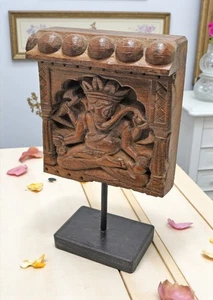 Antique Wooden God Ganesha Idol Carving Plaque Original Old Fine Hand Carved - Picture 1 of 7
