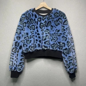 Blue Leopard Print Faux Fur Cropped Sweater By Angel Kiss Medium - Picture 1 of 4