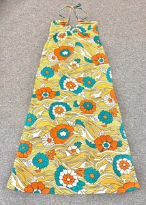 Vintage Y2K 6 Degrees Halter Maxi Dress Psychedelic 60s Floral Print Medium - Picture 1 of 5
