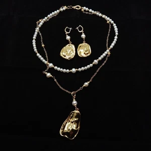 Cultured White Pearl Necklace Earrings Set Handmade Designer Jewelery - Picture 1 of 6