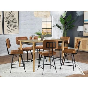 Pemberly Row 7-piece Wood Counter Height Dining Set Natural Sheesham - Picture 1 of 12