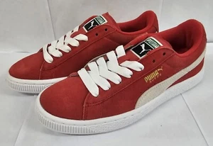 JUNIOR PUMA CLASSIC SUEDE RED WHITE TRAINERS 355110 03 - Picture 1 of 7