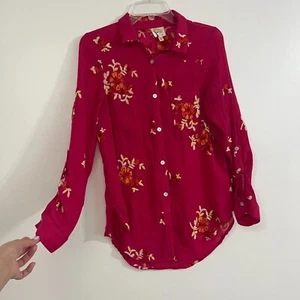 Anthropologie Fig and Flower Langarm Blumen bestickt Tunika Bluse M rosa - Bild 1 von 10