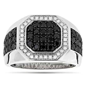2.00Ct Round Cut Black Lab Created Diamond Octagon Men's White Gold Finish Ring - Picture 1 of 5