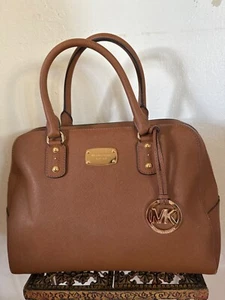 Michael Kors Leather Satchel Bag Brown Saffiano Leather Top Handle Dome Handbag - Picture 1 of 12
