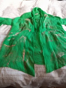 One Only For You Unique Linen Hand Painted Wrap Lime Green Extra Large.jacket. - Picture 1 of 24