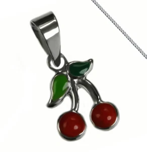 Kinder Kettenanhänger Kirsche 925/Silber Lack Anhänger auch mit Kette Kirschen - Picture 1 of 5