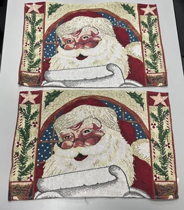Babbo Natale arazzo tessuto tovagliette natalizie set di 2 usate pulite Jolly Santa - Foto 1 di 7