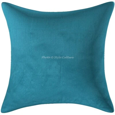 Decorative Polydupion Large Couch Pillows Turquoise  Solid Plain Cushion Cover - Image 1 of 3