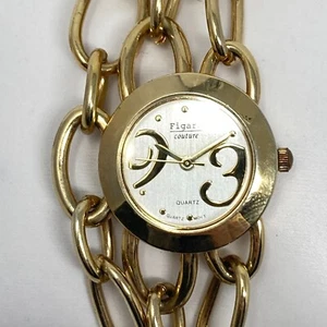 Figaro Couture Watch Women 26mm Gold Tone Multi Chain Link Band New Battery 7.5" - Picture 1 of 20