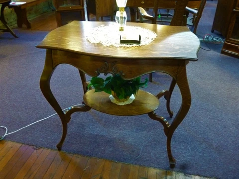 Antique Oak Table Library Desk accent ornate carvings 1900's refinished Cover