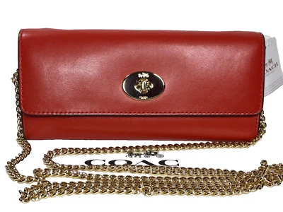 Coach F53890 Leather Turnlock Slim Chain Wallet in Carmine (red) NWT - Image 1 of 4
