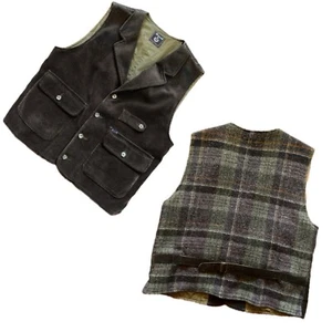 Faconnable Green Pocket Front Corduroy Plaid Vest Men's Size Medium RARE EUC - Picture 1 of 11