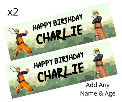 2 x Personalised NARUTO Birthday Banners LARGE Kids Party ANIME Poster