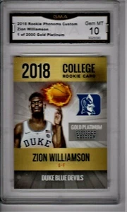  ZION WILLIAMSON  2018  ONLY 2,000 MADE, ROOKIE  GMA GRADED GEM-MT 10 VERY RARE - Picture 1 of 2