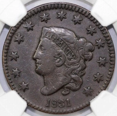 1831 1c Matron Head Large Cent NGC VF 20  - Image 1 of 4