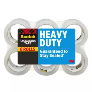 Scotch Heavy Duty Shipping Packaging Tape 54.6 yds Clear 6 Rolls Strong Seal - Picture 1 of 13