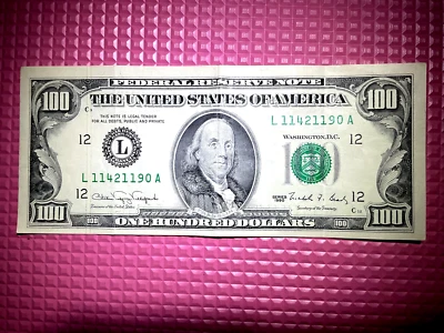 1990 $100 Hundred Dollar Bill Nice Green Seal VG FRN San Francisco 4 1111s - Image 1 of 4