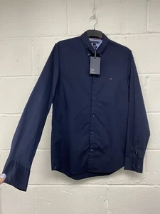 Tommy Hilfiger Navy Blue Button Up THflex Stretch Slim Fit Size M PC - Picture 1 of 8