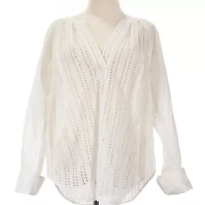 A.L.C. NWT Long Sleeve V-Neck Eyelet Top Sz 2 in Solid Off White Cotton Blend - Picture 1 of 9