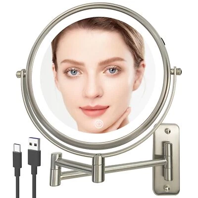 8" Wall Mounted Lighted Makeup Mirror, Rechargeable 8 inches Brushed Nickel - Image 1 of 4