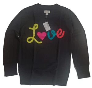 The Children’s Place Girls Sweater “LOVE” Print Black US M 7/8 NWT Long Sleeve - Picture 1 of 11