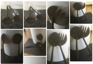 Vintage Mid Century South African Well Made Wooden Pair Salad Serving Tongs Rare - Bild 1 von 9