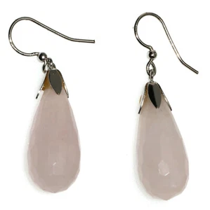 Orecchini argento 925 ciondoli Briolette vero quarzo rosa naturale pietre donna - Foto 1 di 2