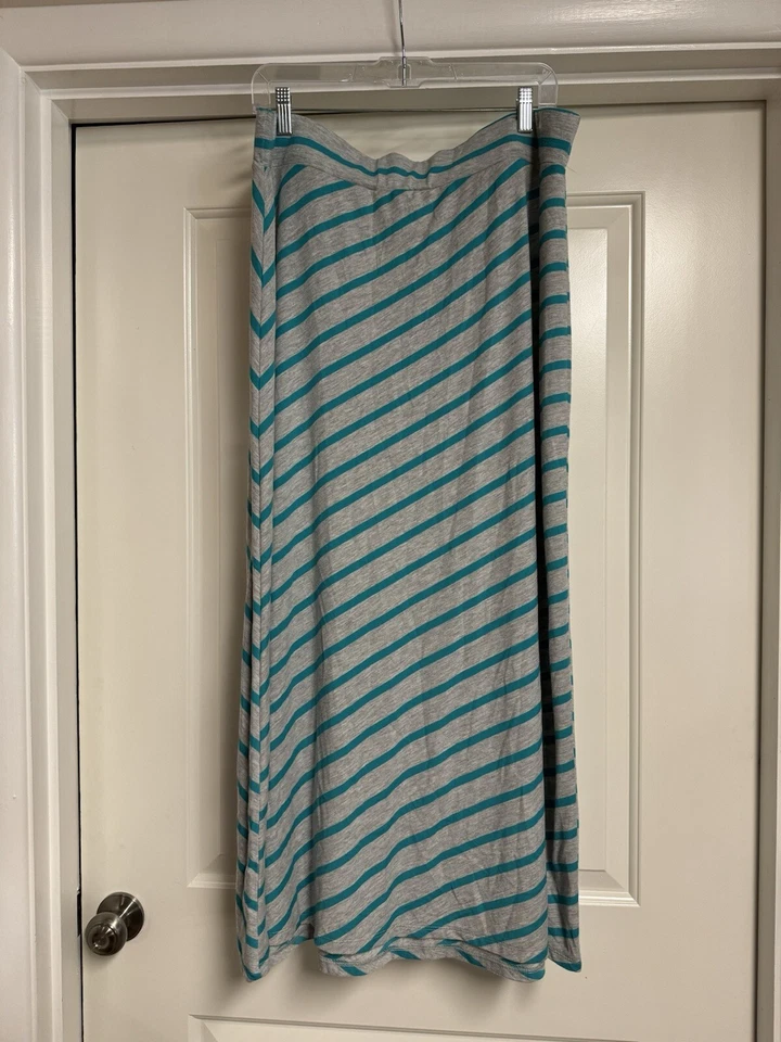 Women’s Faded Glory 2X Gray And Teal Blue Striped Maxi Skirt - Image 1 of 1