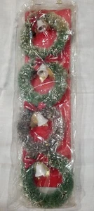 4 Vintage Bottle Brush Wreathes With Bells Gold Leaves Bows Flocked In Pack - Picture 1 of 4