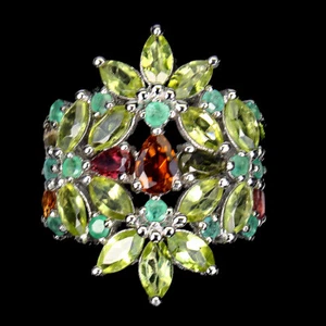 925 Sterling Silver Ring Citrine Emerald Peridot Tourmaline Gemstone Jewelry - Picture 1 of 9