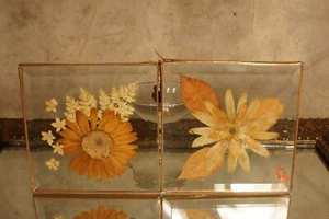 Vintage Trockenblumen Glas Wand Fenster Kunst Retro 70er Jahre 2er Set - Bild 1 von 4