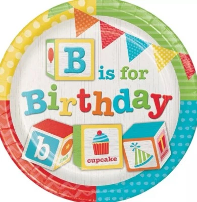 ABC Birthday Building Blocks Toys 1st Birthday Party 9" Paper Dinner Plates - Image 1 of 2