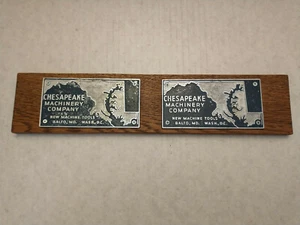 Chesapeake Machinery Co. 2 Small Vintage Metal Signs on Wood Baltimore, MD - Picture 1 of 3