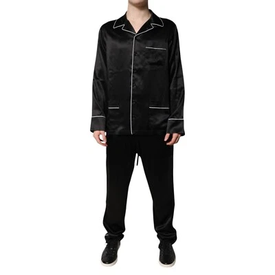 DOLCE & GABBANA Sleepwear Black Silk Shirt Pants Pajama Set 38/US15/XS 2180usd - Image 1 of 4