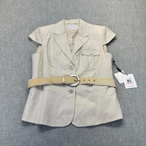 Calvin Klein Vest Womens Size 10 Linen Sleeveless Belted Khaki NWT! $280 - Picture 1 of 10