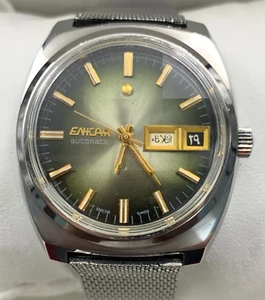 1970's Vintage Enicar Ocean Pearl Automatic Watch Green Dial Day Date Mens 35mm - Picture 1 of 24