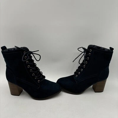 Ботинки Journee Collection BAYLOR темно-синие тканевые с круглым носком на шнуровке/молнии размер 7 - Изображение 1 из 4