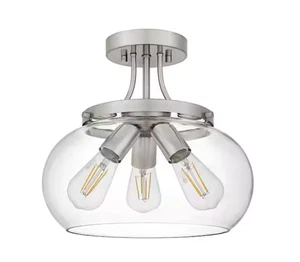 Huxby 13 in. 3-Light Brushed Nickel Contemporary Semi-Flush Mount with Clear - Picture 1 of 11