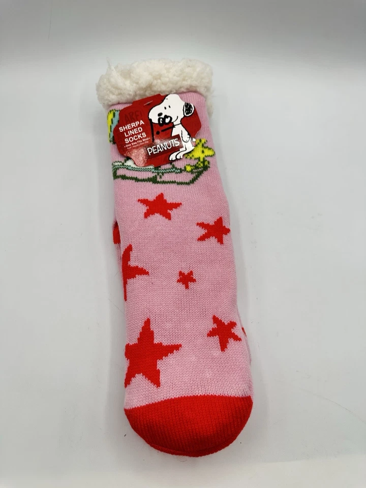 Peanuts Snoopy Sherpa Lined Non-Slip Slipper Cabin Socks - One Size