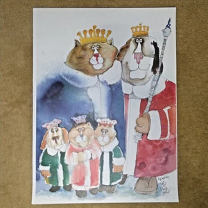 Vintage NEDOBECK Reigning Cats & Dogs 18x24 Signed Print - Picture 1 of 4