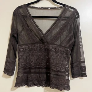 Y2K Womens Babydoll Forest Fairy Mesh Top Sz M Dark Romantic Whimsigoth Festival - Picture 1 of 6