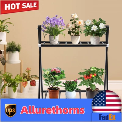 Estante Escalera Planta Moderno Negro 2 Niveles Acero Inoxidable con Pintura para Hornear Foto 1 de 4