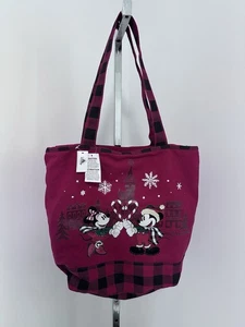 Walt Disney World Christmas Canvas Tote Bag Red Plaid Mickey Minnie Zip Closure - Bild 1 von 3