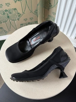 1999 Miu Miu Black Square Toe Avantgarde Neoprene Spike Size: 36 US 6 - Image 1 of 4