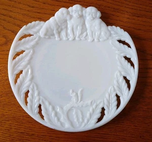 Antique Milk Glass Puppies And Squirrel Decorative Plate - Picture 1 of 4